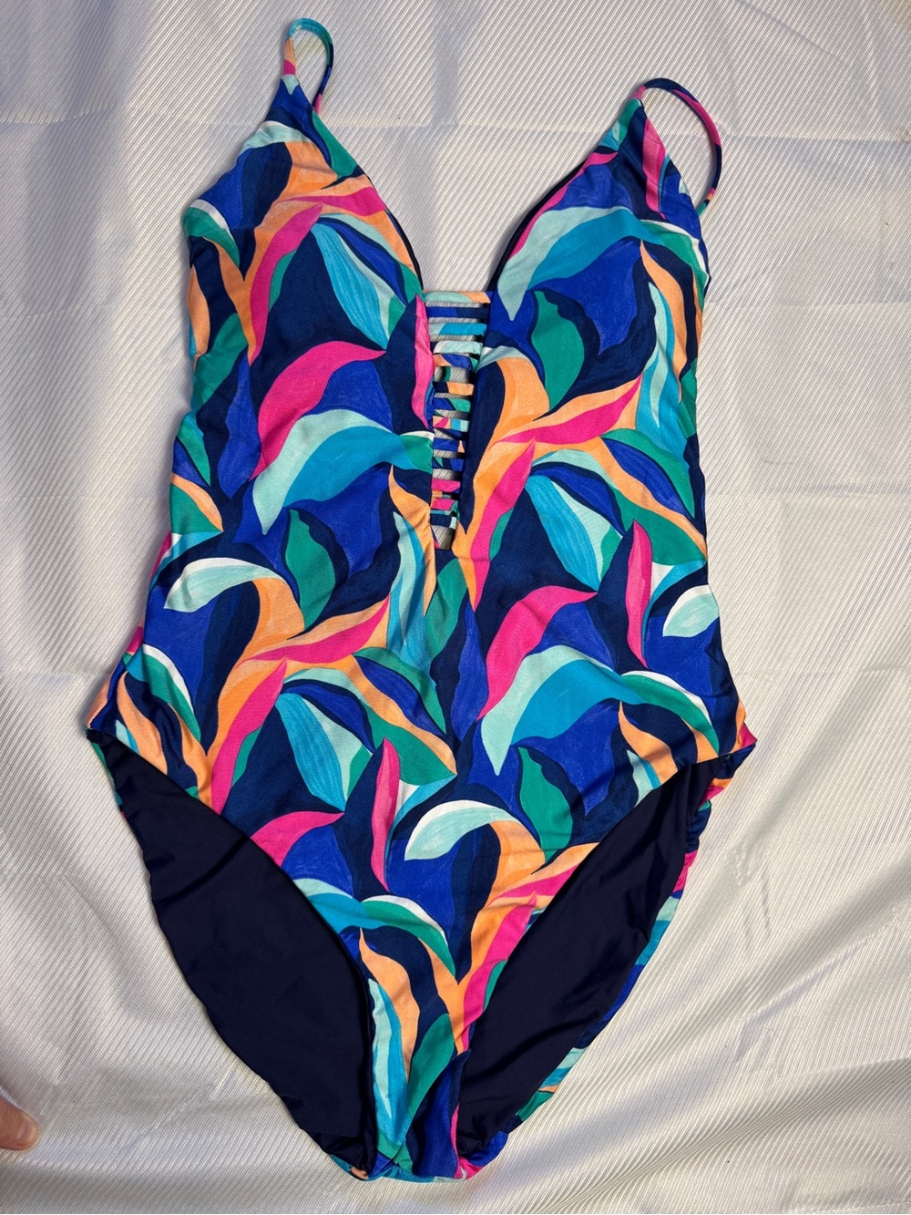 La Blanca Painted Leaves Reversible Plunge One-Piece Swimsuit 12 luxury designer